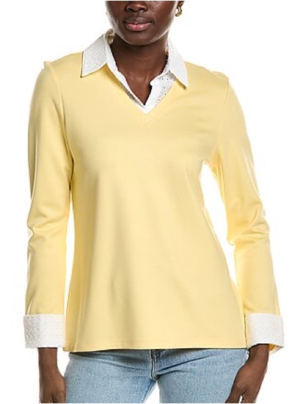 Jones New York Pale Yellow V‑Neck Pullover Sweater